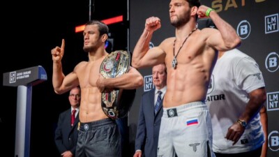 Усман Нурмагомедов выиграл бой у Александра Шаблия и защитил чемпионский пояс Bellator